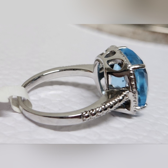 7.50 CT Blue Topaz .10 CTW White Diamonds Silver Ring NWT SALE SALE SALE - Picture 8 of 15
